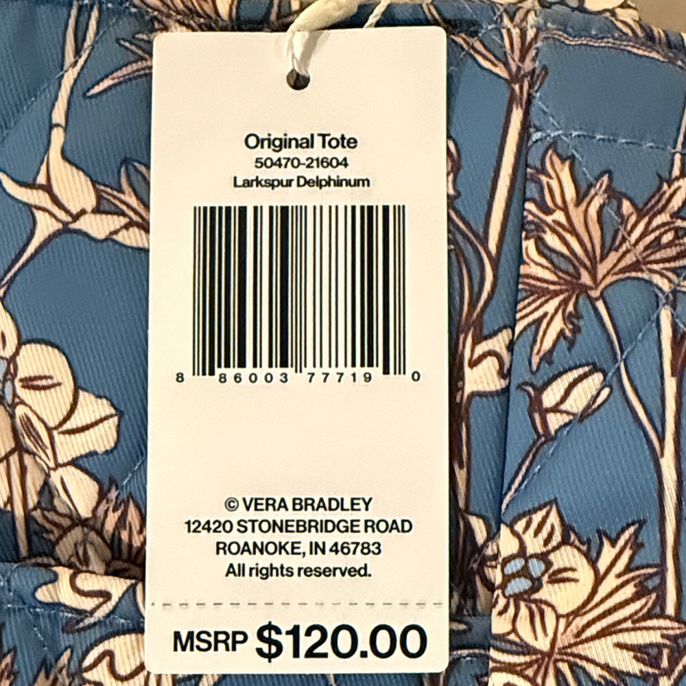 Vera Bradley Blue and Brown Floral Bag - Picture 2 of 5